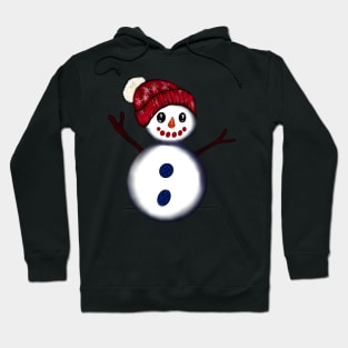 Snowman in festive red winter hat - friendly snowman snug in a snowflake themed scarf Hoodie